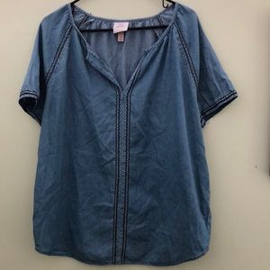 Knox Rose Short Sleeve V-neck Embroidered Top